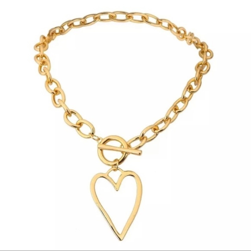 Chunky Hollow Out Large Heart Necklace Custom in Gold GIFT READY BOHO Date Night